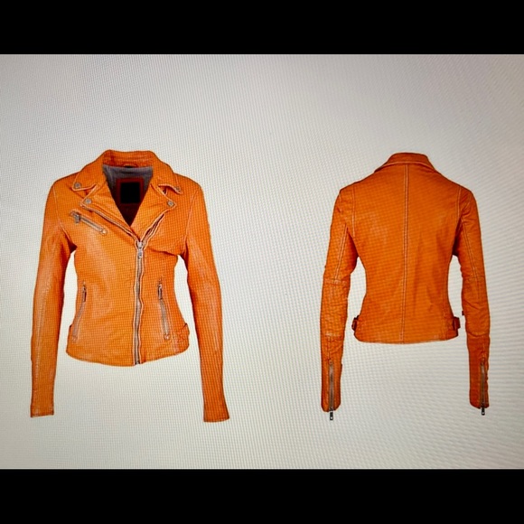 Orange Lambskin Leather Bomber Jacket - Picture 3 of 3